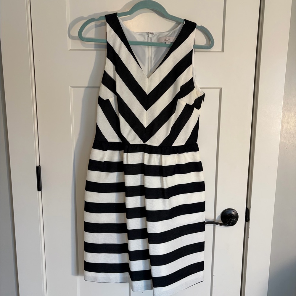 LOFT Black and White Monochrome Striped Dress
